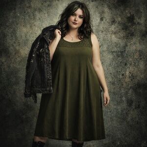 Sarah Elizabeth Vintage Dress 14 Olive Green Sheath Embroidery Grunge Whimsigoth